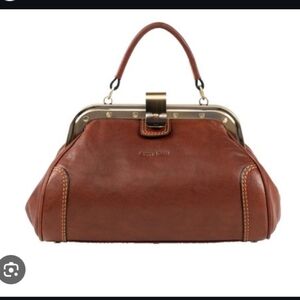 Gianni Conti Italian Leather Doctor Metal Frame Bag Brown